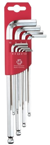 HaFu Stiftschlüsselsatz mit Kugelkopf, lang, 1,5-10 mm, 9 teilig, vernickelt 451-390-02 (KL375 Innensechskantschraubersatz Kugelkopf Schlüssel-Set Schraubendreherset Schraubendrehersortiment)