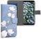 kwmobile Coque Portefeuille Compatible avec Samsung Galaxy A8 (2018) Coque - Étui à Rabat Tissu Similicuir Compartiment Cartes - Taupe-Blanc-Bleu-Gris