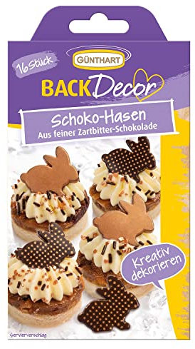 Günthart BackDecor 16 Schokoladenhasen aus feiner Zartbitter Schokolade mit Farbaufdruck