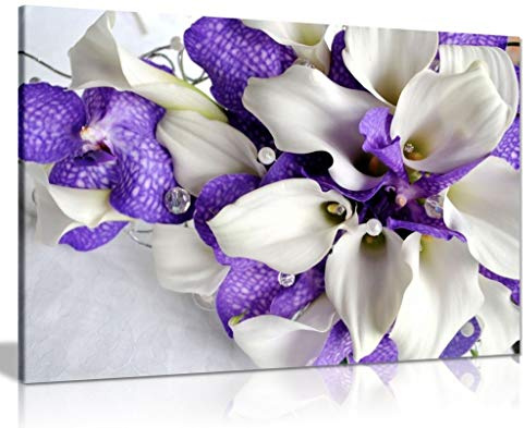 Bunch Of Flowers In White And Dark Purple Canvas Wall Art Picture Print (24x16)