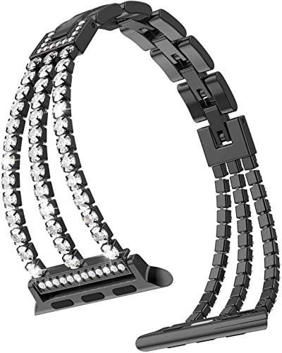 RXXR Women Fashion Smartwatches Straps Compatible with Apple Watch Straps Series 10 42mm, 9/8/7 41mm, 6/SE/SE2/5/4 40mm, 3/2/1 38mm, Black Bling Diamond Rhinestone Replacement band for iWatch