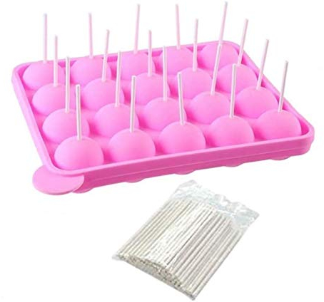 Erlsig Cake Pop, Silikonform für Lutscher/Süßigkeiten, mit 100 Stäbchen, Eiswürfelform/Gumdrop/Gelee/Rosa