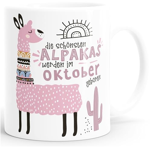 SpecialMe® Kaffee-Tasse Die Schönsten Alpakas werden im Januar-Dezember geboren anpassbares Motiv Geburtsmonat individuelle Geburtstags-Geschenke Lama Weiss Keramik-Tasse
