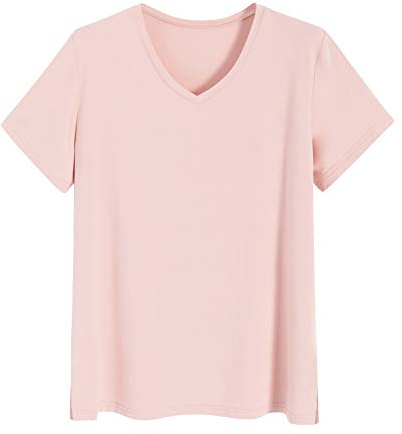 Latuza Women's Viscose Sleep T-Shirt V-Neck Pajamas Top S Light Pink