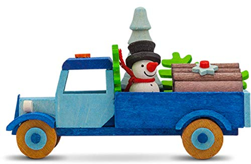 Graupner Holzminiaturen® | Christbaumschmuck Lastwagen mit Schneemann aus Holz | Original Erzgebirgische Holzkunst® | Hochwertige Handarbeit | besondere Geschenkidee | Weihnachtsdeko für Kinder