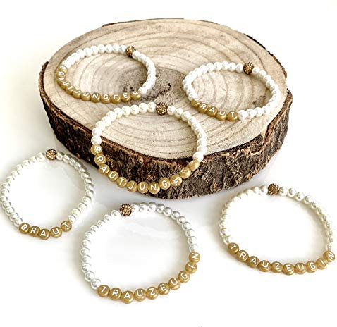 ONDEGO Gold Namensarmband Namen Perlenarmband Trauzeugin Brautjungfer Geschenk fragen Hochzeit Brautschmuck Armband