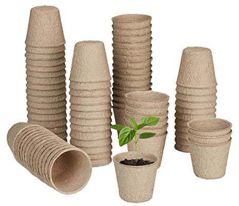 Relaxdays Set 80 Semilleros, Biodegradables, Macetas Semillas Redondas, Planteros Celulosa, 5x6cm, Germinadores, Natural