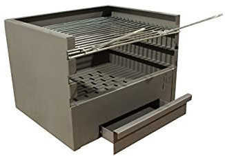 Cajón para Barbacoa con parilla, barbacoa rectangular 60x41 carbón y leña con 3 alturas y cajón para cenizas.