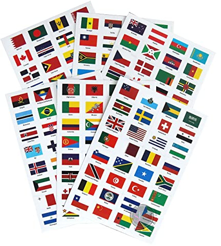 Autocollants drapeaux du monde – 192 pays en PVC transparent pour planificateur de voyage, école, fête à thème, école à domicile, autocollants de journal, étiquettes