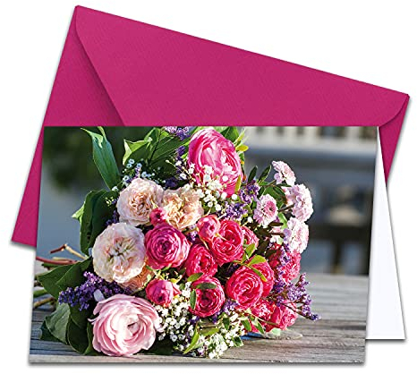 Carte de vœux XXL pour toutes les occasions - Format A4 - Motif bouquets de fleurs - Avec grande enveloppe DIN C4