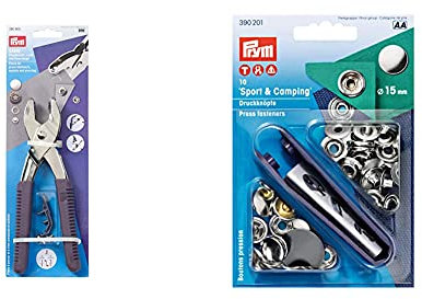 Prym 41163 390900 Vario-Zange mit Lochwerkzeugen & Campingartikel Sport und Camping 390201 Nähfrei-Druckknopf Sport & Camping Messing 15 mm silberfarbig, metal