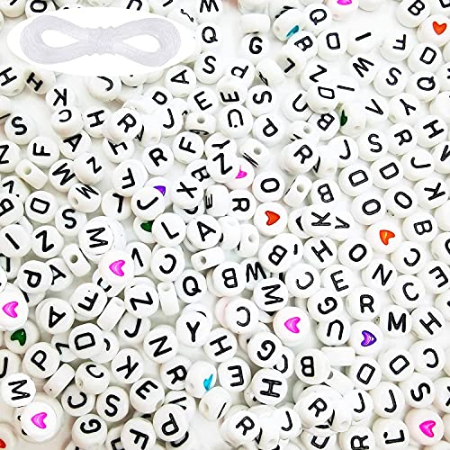 1200pcs Letter Beads for Jewelry Making, 1000 Acrylic Beads with Elastic Band Round Charms for Beading Making Art Craft Weaving DIY Bracelet
