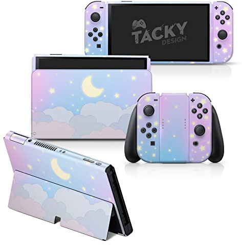 Tacky Design BlueClouds Skin per Nintendo Switch OLED Skin - Vinile 3M Nintendo Switch OLED Adesivi - Cute Moon Switch OLED Skin per Console, Dock, Joy Con Wrap - Decal Full Wrap