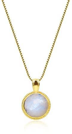COAI Geschenkideen Damen Vergoldete 925 Sterling Silber Glückskette mit Medaillon Anhänger aus Mondstein