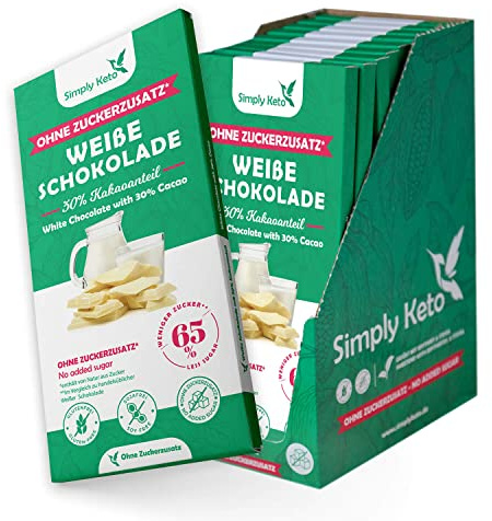 Simply Keto | Zuckerreduzierte Weiße Lower Carb* Schokolade - Schokolade ohne Zuckerzusatz - Gesüßt mit Erythrit statt Zucker – 65% weniger Zucker - Glutenfrei, 12 x 100g