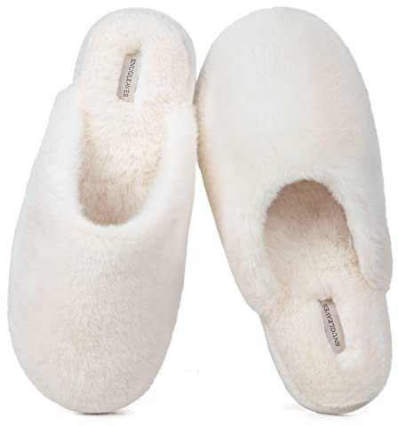 Snug Leaves Damen Flauschige Hausschuhe mit Kunstfell und Memory Foam, Sexy und Klassische Pantoffeln Milch weiß,38/39 EU
