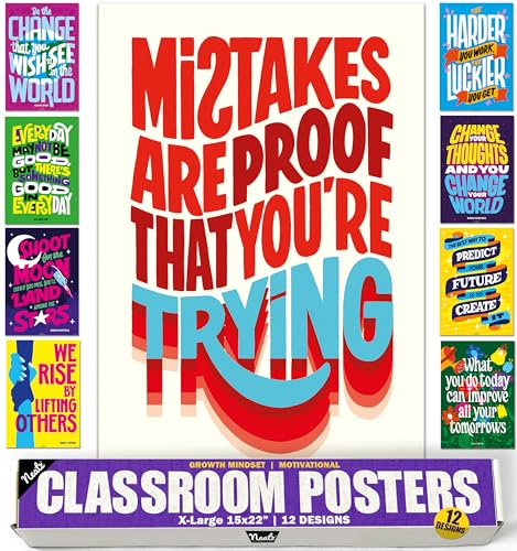 Neatz Growth Mindset Poster, Klassenzimmer-Dekoration, für High School, Mittelschule, College und Home Office – Set mit 12 Motivationspostern, 38,1 x 55,9 cm – perfekt als Klassenzimmer-Dekoration,