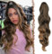 FESHFEN Pferdeschwanz Haarteil Haarverlängerung mit Kordelzug Pferdeschwanz Verlängerung Synthetik Wellig Locken Haarteil Ponytail Extension für Frauen, Braun to Auburn 60cm