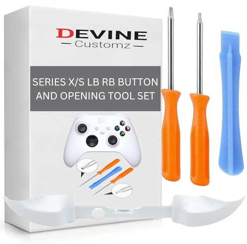 DevineCustomz® Xbox Series S X Controller Lb Rb Bumper Button And Tool Kit Set Bundle Screwdriver Torx Pry Bar Black & White (White)