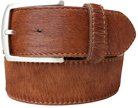 BELTINGER Hochwertiger Fell-Ledergürtel 4 cm | Herren-Gürtel für Herren 40mm | Fell-Gürtel mit massiver Dornschließe | Braun 110cm
