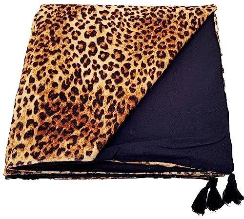 Ragged Rose Überwurfdecke - Vielseitige Baumwoll-Samtdecke für Sofa & Bett - Pom Pom Überwurf aus Baumwollsamt mit Pompon-Besätzen an den Seiten - 140 cm x 180 cm Leopard Überwurf