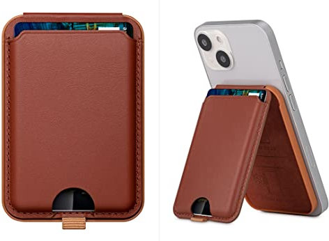 HAOBOBRO Support magnétique pour iPhone - Porte-cartes en cuir conçu pour MagSafe avec support réglable, Ocre (emballage sans frustration), Contemporain