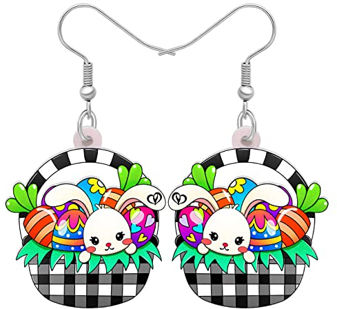 DOWAY Cute Ostereier Kaninchen Ohrringe Acryl Osterhase Dangle Schmuck Geschenke für Damen Mädchen lustig Ostern Deko (Ebenholz)