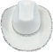 Qtinghua Weiß/Rosa Cowboyhut für Frauen Flauschiger Federbesatz Halloween Kostüm Cowgirl Hut für Cosplay Verkleidung Party Rollenspiel Geburtstagsfeier (Silberrand Pailletten Weiß, Einheitsgröße)