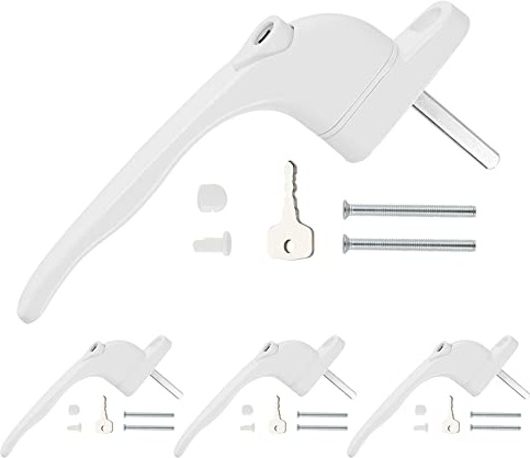 DIDA® 4Pack White UPVC Window Handle, Universal Lockable Espag Handle for Double Glazed Windows, Fits Left & Right Hand, 43mm Spindle Length