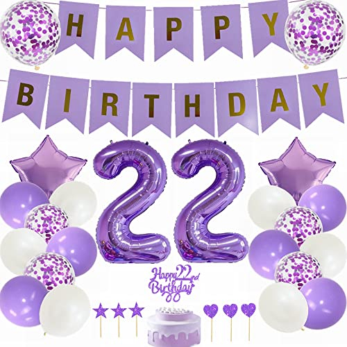 Yunchu Online 22. Geburtstag Dekoration Mann Frau Lila - Tortendeko White Party Deko - Geschenk 22 Jahre Ballon
