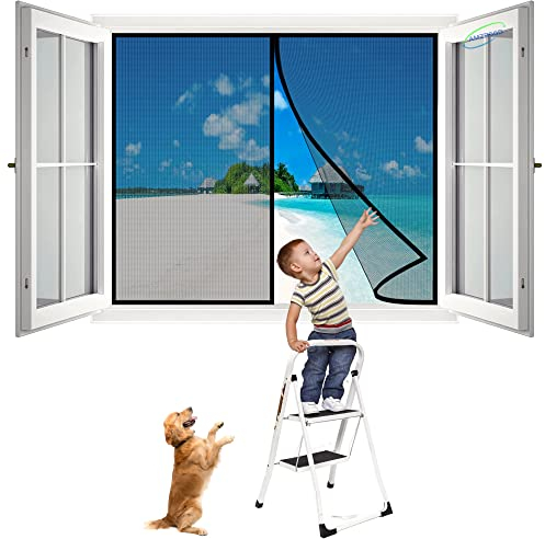 Magnet Fliegengitter Fenster, 155x195 cm Insektenschutz Magnetvorhang Ideal für BalkonFenster, KellerFenster und TerrassenFenster- Schwarz H