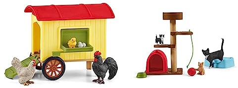 SCHLEICH 42572 Hühnerstall, für Kinder ab 3+ Jahren, Farm World - Spielset & 42501 Spielspaß für niedliche Katzen, für Kinder ab 3+ Jahren, Farm World - Spielset