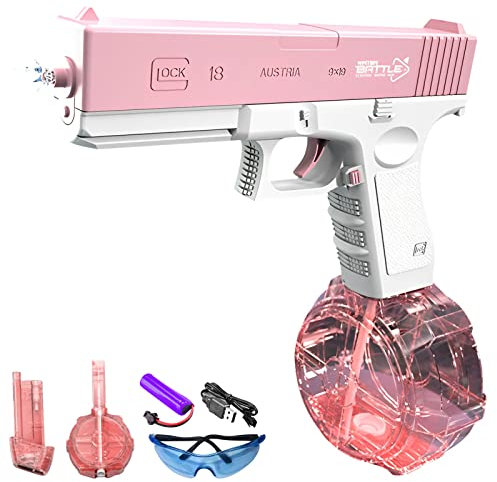Funthy Wasserpistole für Erwachsene und Kinder, Max Range 32ft Super One-Touch Automatische Wasserpistole 434CC + 58CC Große Kapazität Stärkster Wassersprüher Sommer Pool Beach Party Spielzeug-Rosa