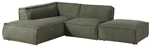 MASSIVMOEBEL24.DE | Ravenna Ecksofa aus Polyester inkl. Hocker | in Grün - 100% Polyester | 195x220x79 cm | Retro Stil | Bouclé-Couch Polstercouch L-Form
