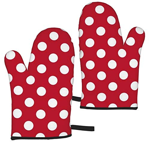 Rote Polka-weiße Punkte, Ofenhandschuhe, hitzebeständige Backhandschuhe, rutschfeste Küchen-Ofenhandschuhe, 1 Paar