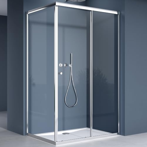 doporro Duschkabine Schiebetür 100x80x190cm Duschabtrennung Eckeinstieg | ESG-Sicherheitsglas Klarglas inkl. beidseitiger Easy-Clean-Beschichtung | Aluminiumrahmen in Chrom | Ravenna16L-K