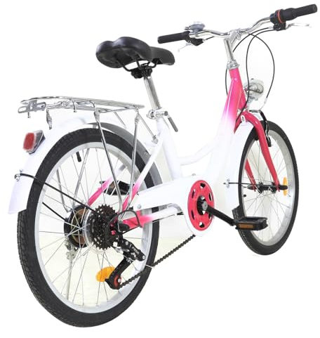 Caskunbsy Bicicletta da 20 pollici, bici da adulto, regolabile in altezza, bici da città a 6 marce, per montagna, altri viaggi adatto rosa e bianco