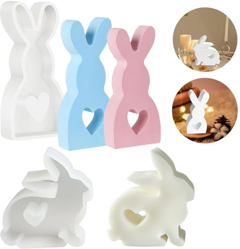Gießform Ostern Silikonform Hase, Kaninchen Gießformen Silikon, 3D Osterhase Silikonform Kerzenhalter, Kreative Silikonform für Kerzenherstellung(2 Stück)
