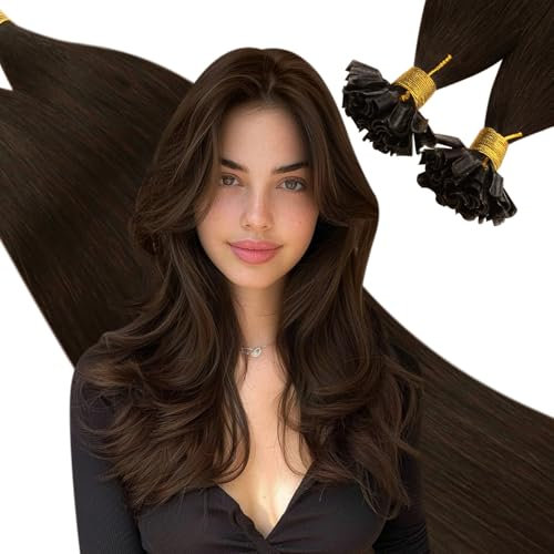 Ugeat Bonding Extensions Echthaar für Kurz 35cm Dunkelbraun U Tip Extensions Echthaar Bondings Braun Seidig Haarverlängerung Keratin für Frauen 50g 50 Strähnen #2