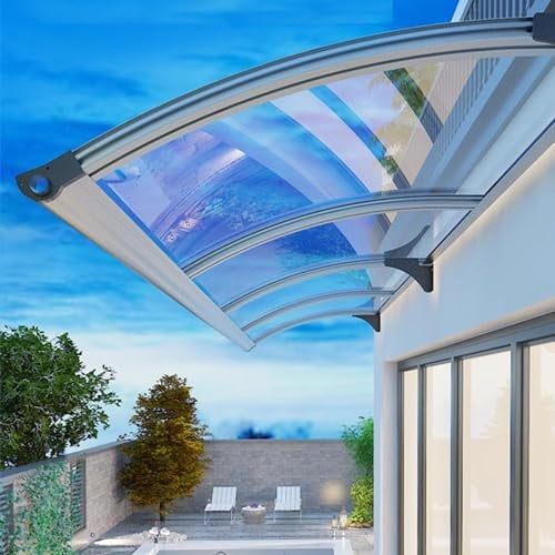 Türvordach Haustürvordach Pultvordach aus 2.5mm Dicke Transparentes Polycarbonat,Regenschutz Schallschutz Pultbogenvordach,Vordach für Eingangstür,65–150 Cm Breite Optional (120x320cm/47x126)