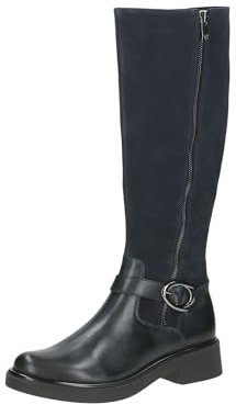 CAPRICE Damen Hohe Stiefel mit Absatz aus Leder mit Schnalle, Blau (Ocean Comb), 38 EU