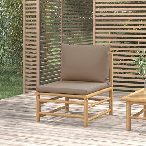 ARKEM Garten-Mittelsofa mit Taupe Kissen Gartensofa Lounge Sofa Gartenlounge Balkon MöBel Garten MöBel DraußEn Bambus