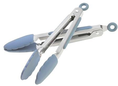 Wiltshire Mini Silicone Kitchen Tongs 18cm, Set of Two, Cooking & Serving Tongs, Salad & BBQ Tongs, Stainless Steel, Heat-Resistant Utensil, Non-Stick, Non-Scratch Tip, Petrol Blue, 21x3.2x2.7cm