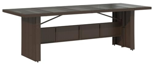 vidaXL Table de Jardin avec Dessus en Verre Marron résine tressée, Table d'extérieur, Table à Manger de Jardin, Meuble de Jardin, Table de Patio
