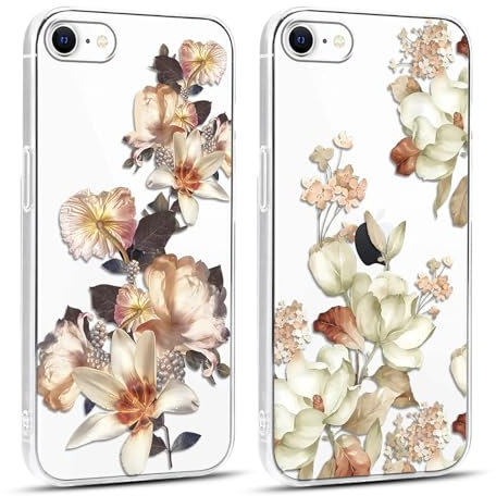 Xylota 2 Stück Transparent Handyhülle für iPhone 8/7/SE 2020/SE 2022 4,7 Hülle, Durchsichtig Case Muster Aesthetic Blumen Mädchen Schutzhülle, Weich Silikon TPU Bumper Stoßfeste Cover für iPhone 7,14