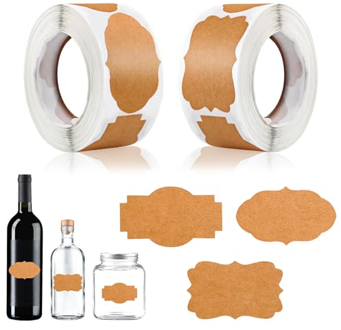 600 Pezzi Kraft Etichette Adesive,Kraft Tag Sticker,Etichette Kraft,Etichette Regalo Adesivi Etichette Regalo Etichette Regalo,Etichette per Regali,etichette per vasetti,per Regalo Decor, marmellata
