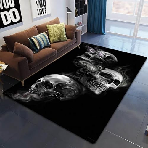 Illusionsteppich, Flammender Schädel 3D-Flächenteppiche, Schlaf- Und Wohnzimmer, Rechteckige rutschfeste Bodenmatte, Nachttisch, Heimtextilien-Teppich, Weich Und Hautfreundlich 180 X 28-7D2V+L0D1-8J8