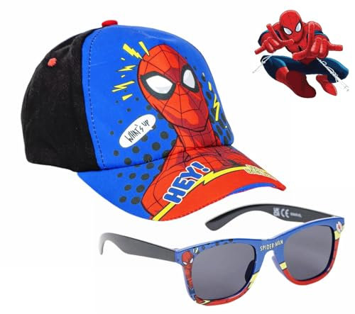 ILS I LOVE SHOPPING Set Cappello e Occhiali da Sole Bambino Kit Berretto Baseball Protezione UV con Visiera per Bambini Regolabile Regali per Ragazzi (per Spiderman)