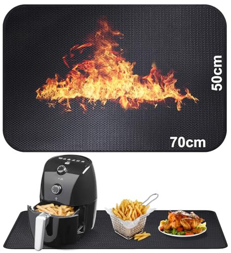 50x70CM Sous-couche réfractaire Tapis en fibre de verre silicone anti-feu pour plateau de table Tapis résistant à la chaleur pour friteuse à air machine à café micro-ondes Antidérapant imperméable