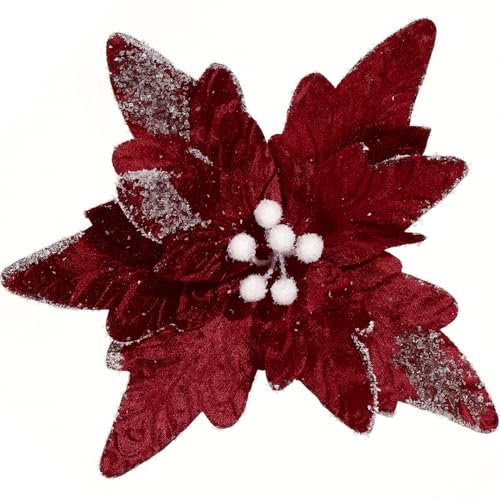GL-Turelifes 11.8’’ Large Christmas Flowers 6 Pcs Artificial Poinsettia Flower Velvet Christmas Tree Flower Ornaments Fold Floral for Christmas Decorations New Year Party Wedding (Wine Red)